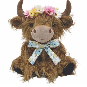 Floral Brown Highland Cow Plush Decor